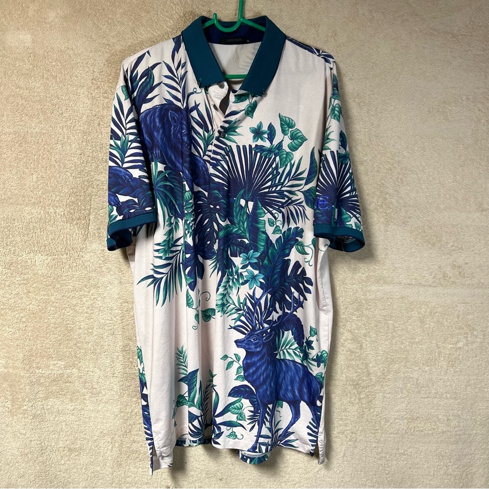 Greyson Golf Floral Polo Shirt Mens XL Cream